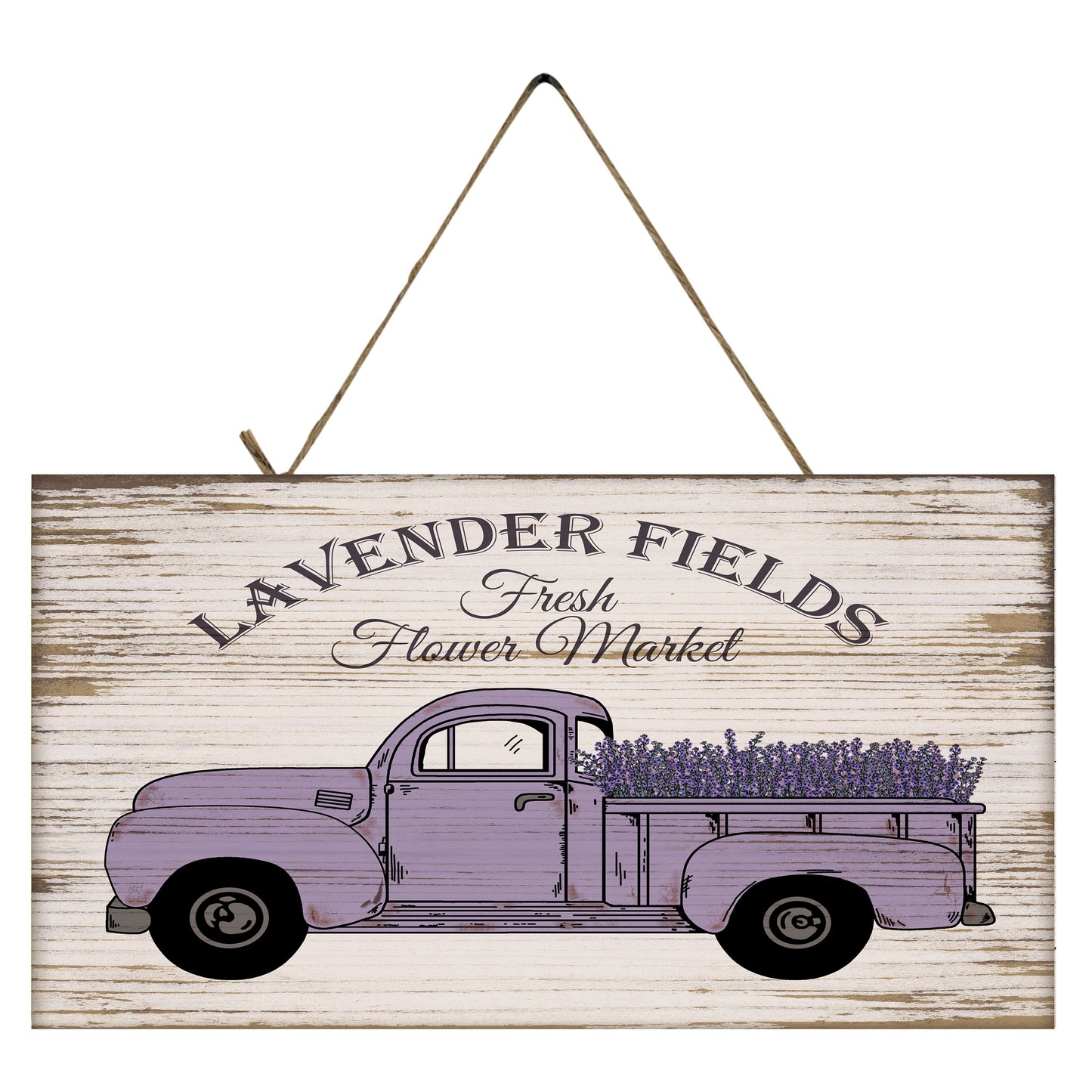 Lavender Fields Flower Market Vintage Truck Printed Handmade Wood Sign