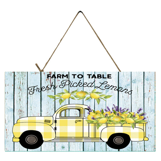 Yellow Buffalo Check Lemon Vintage Truck Printed Handmade Wood Sign