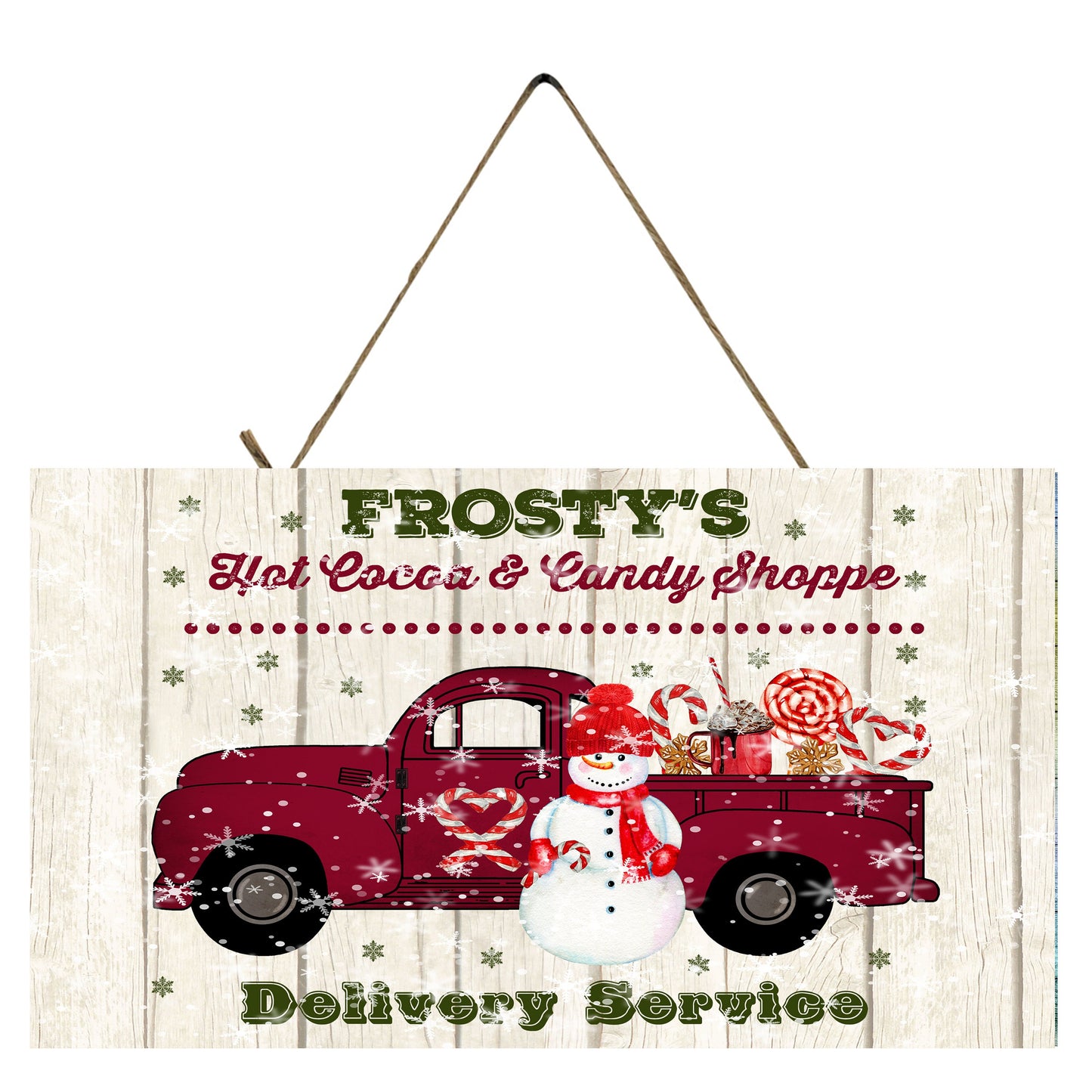 Frosty's Red Christmas Truck Printed Handmade Wood Sign