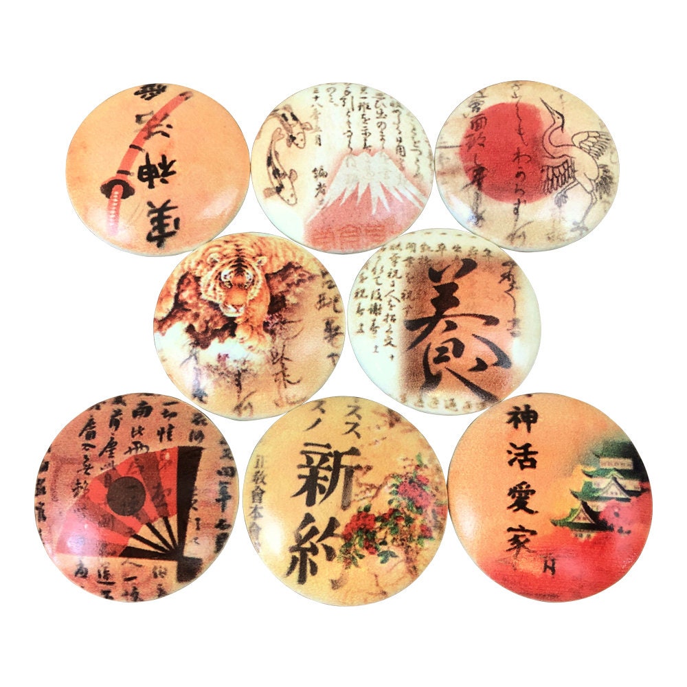 Set of 8 Japanese Ephemera Cabinet Knobs