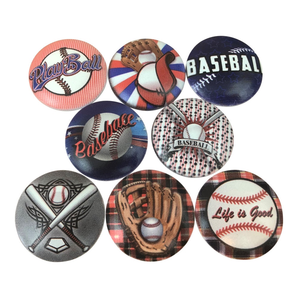Set of 8 Red White and Blue Baseball Cabinet Knobs