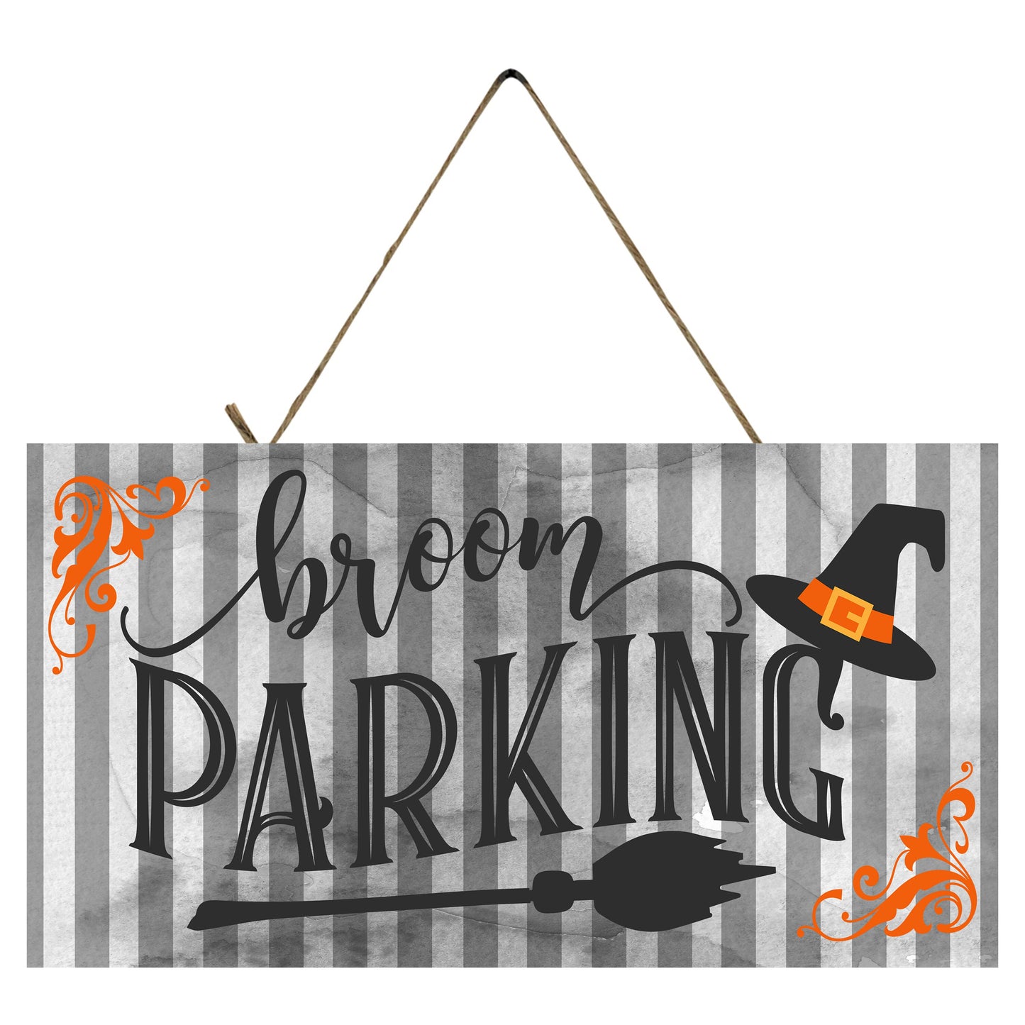 Broom Parking Halloween impreso hecho a mano letrero de madera