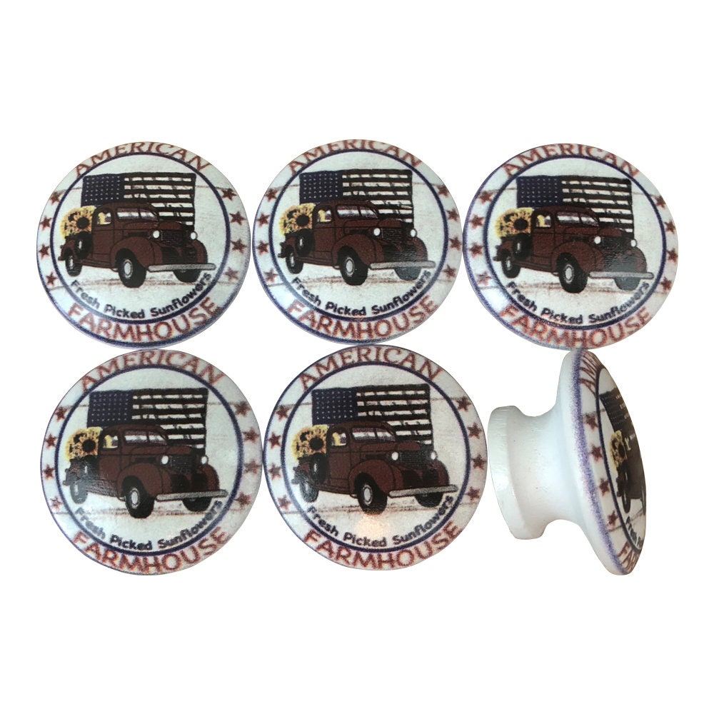 Set of 6 American Farmhouse Print Cabinet Knobs Closeout