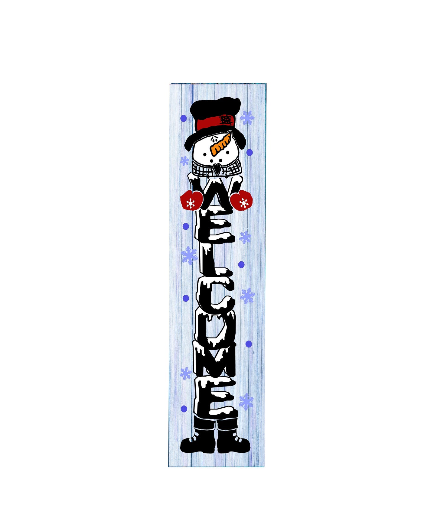 24 Inch Snowman Welcome Vertical Wood Print Sign
