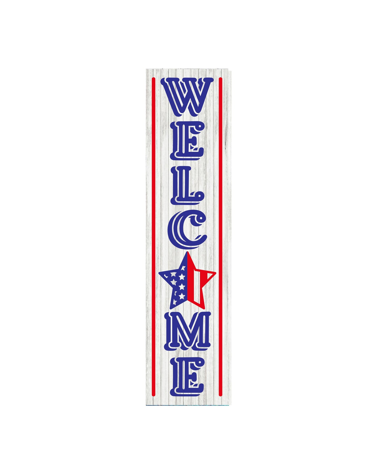 24 Inch Stars and Stripes Welcome Vertical Wood Print Sign