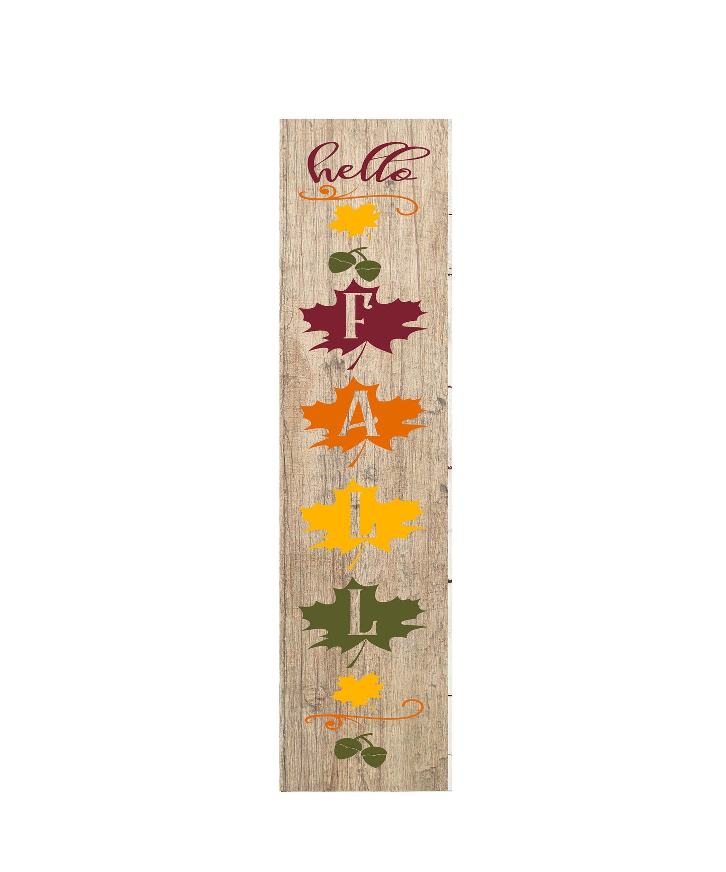 24 Inch Hello Fall Leaves Vertical Wood Print Sign