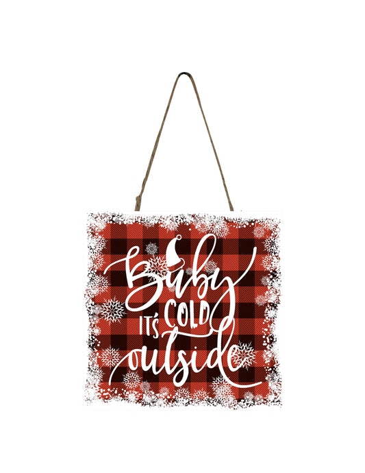Red Buffalo Check Baby it's Cold Outside Printed Handmade Wood Christmas Ornament Small Sign