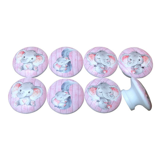 Set of 8 Pink Elephant Nursery Cabinet Knobs