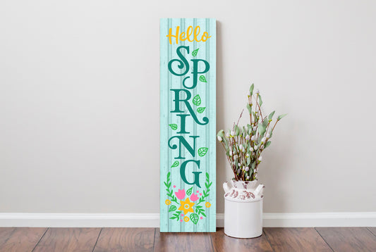 24 Inch Hello Spring Vertical Wood Print Sign