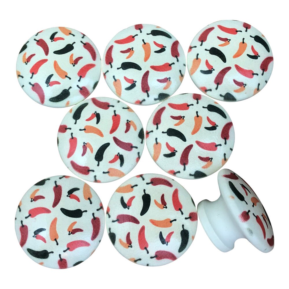 Set of 8 Chili Pepper Printed Wood Cabinet Knobs Closeout
