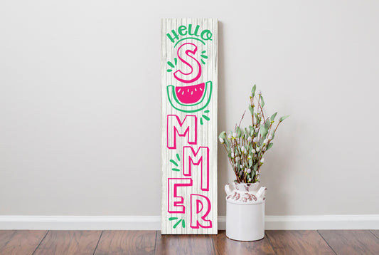 24 Inch Hello Summer Watermelon Vertical Wood Print Sign