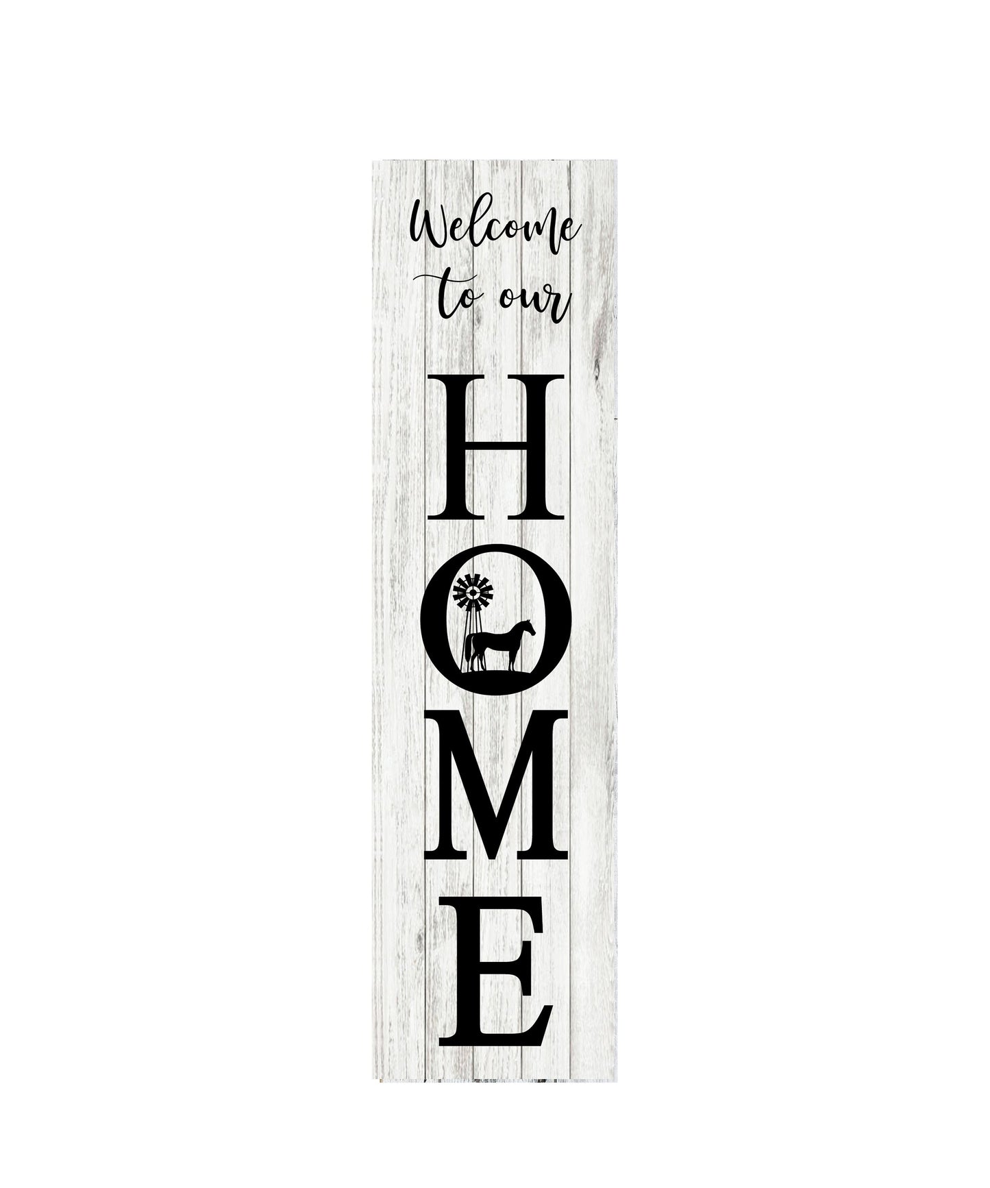 Welcome to Our Home with Horse 24 Inch Vertical Wood Print Sign