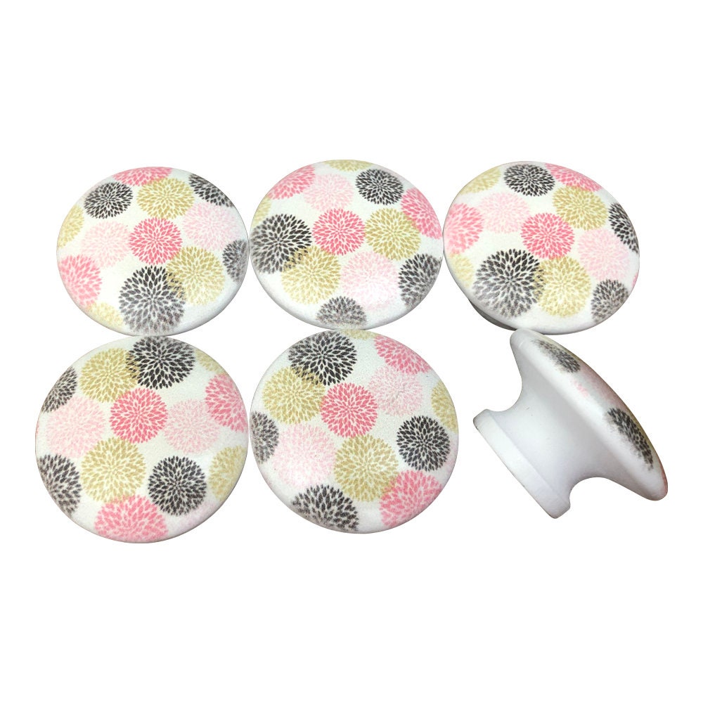 Set of 6 Mia Floral Print Cabinet Knobs