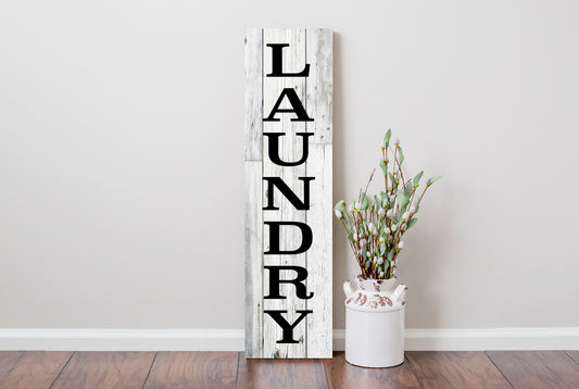 Black and White Laundry 24 Inch Vertical Wood Print Sign