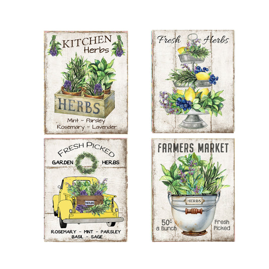 Set of 4  8x10 Fresh Picked Herbs Wall Art Canvas Prints