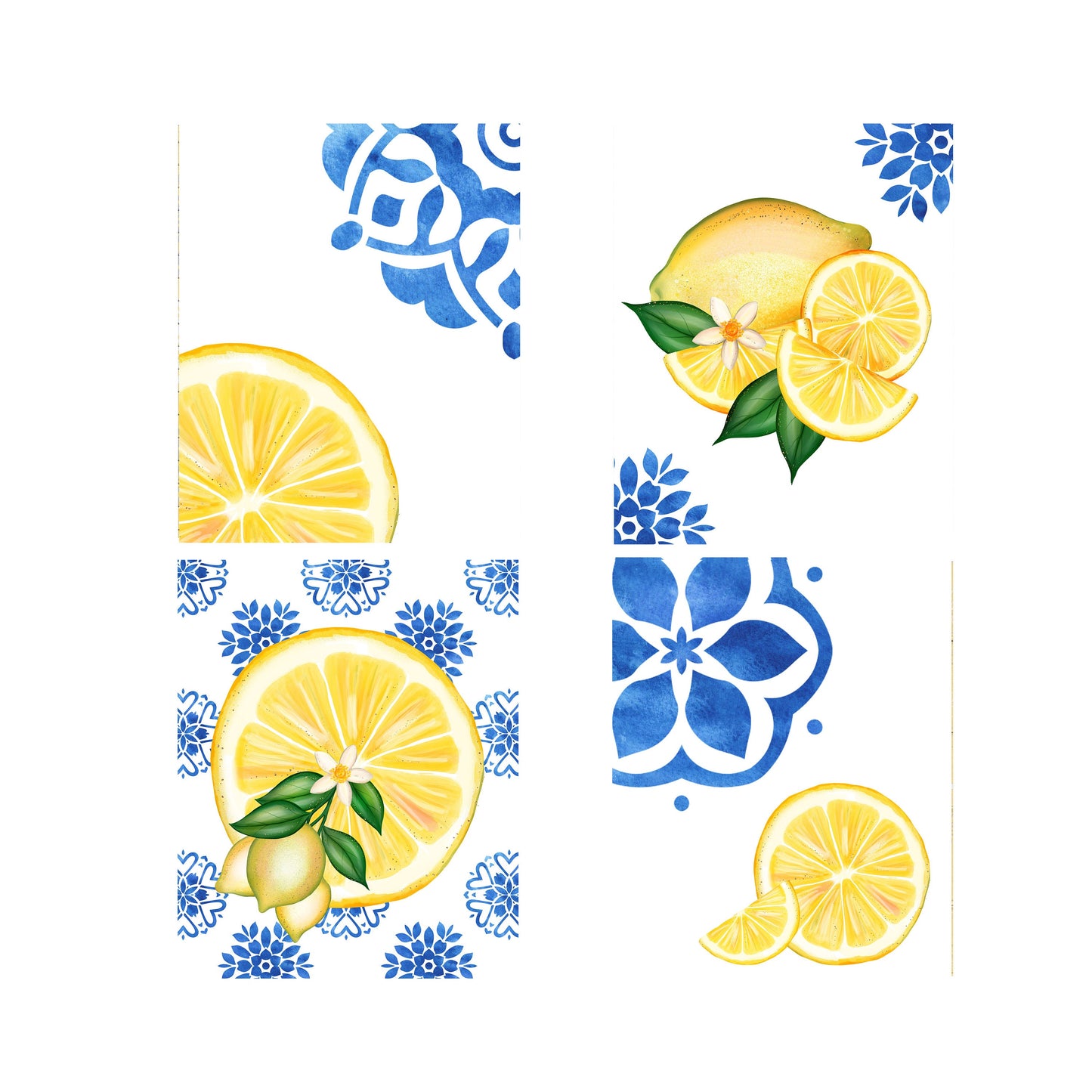 Set of 4  8x10 Mediterranean Lemons Wall Art Canvas Prints