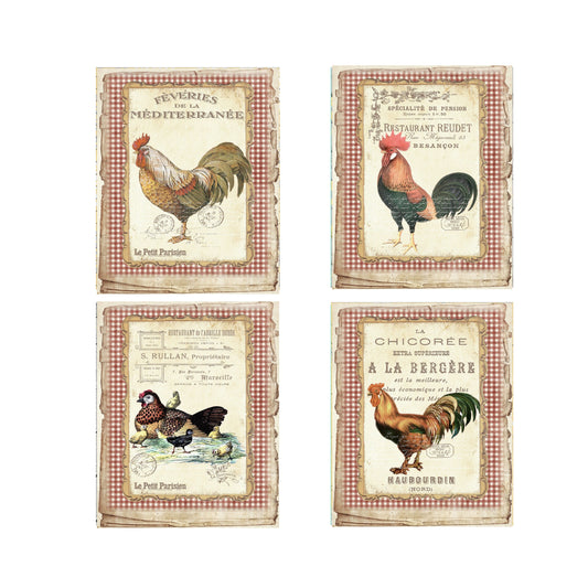 Set of 4  8x10 French Country Chickens Wall Art Canvas Prints