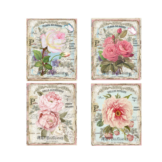 Set of 4  8x10 French Floral Wall Art Canvas Prints