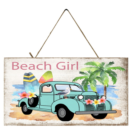 Beach Girl Vintage Truck Printed Handmade Wood Sign