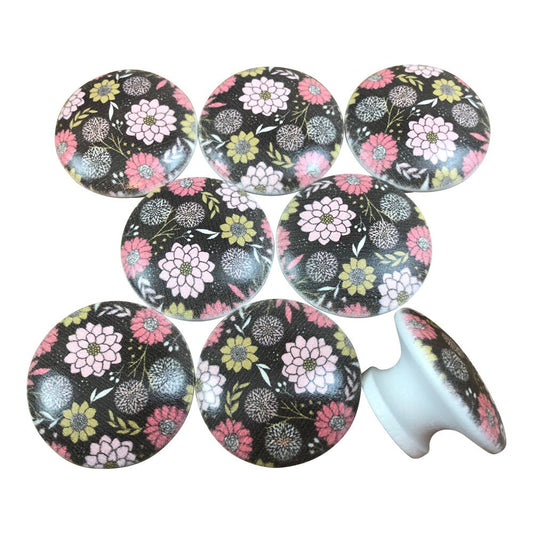 Set of 8 Audrey Floral Wood Cabinet Knobs