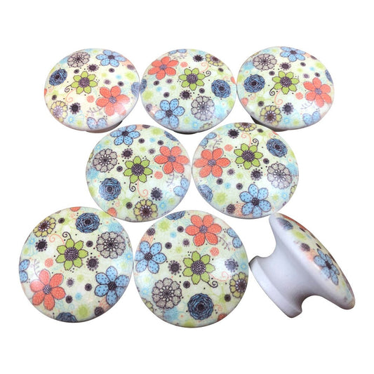 Set of 8 Alicia Floral Wood Cabinet Knobs