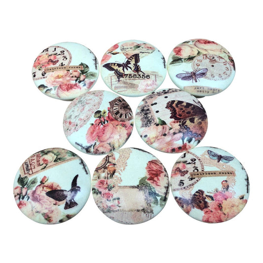 Set of 8 Grace Floral Wood Cabinet Knobs