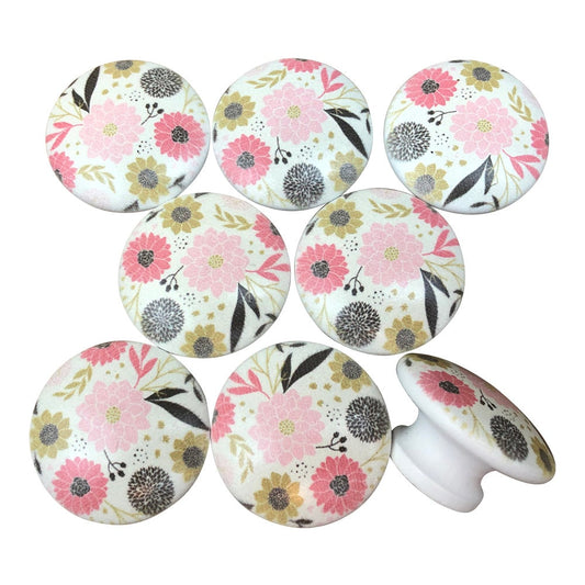 Set of 8 Riley Floral Wood Cabinet Knobs