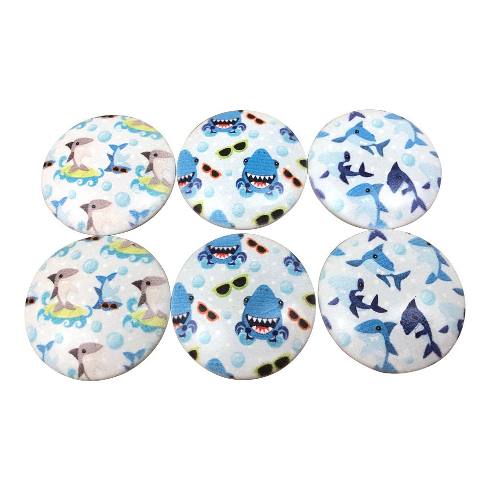 Set of 6 Playful Sharks Print Cabinet Knobs