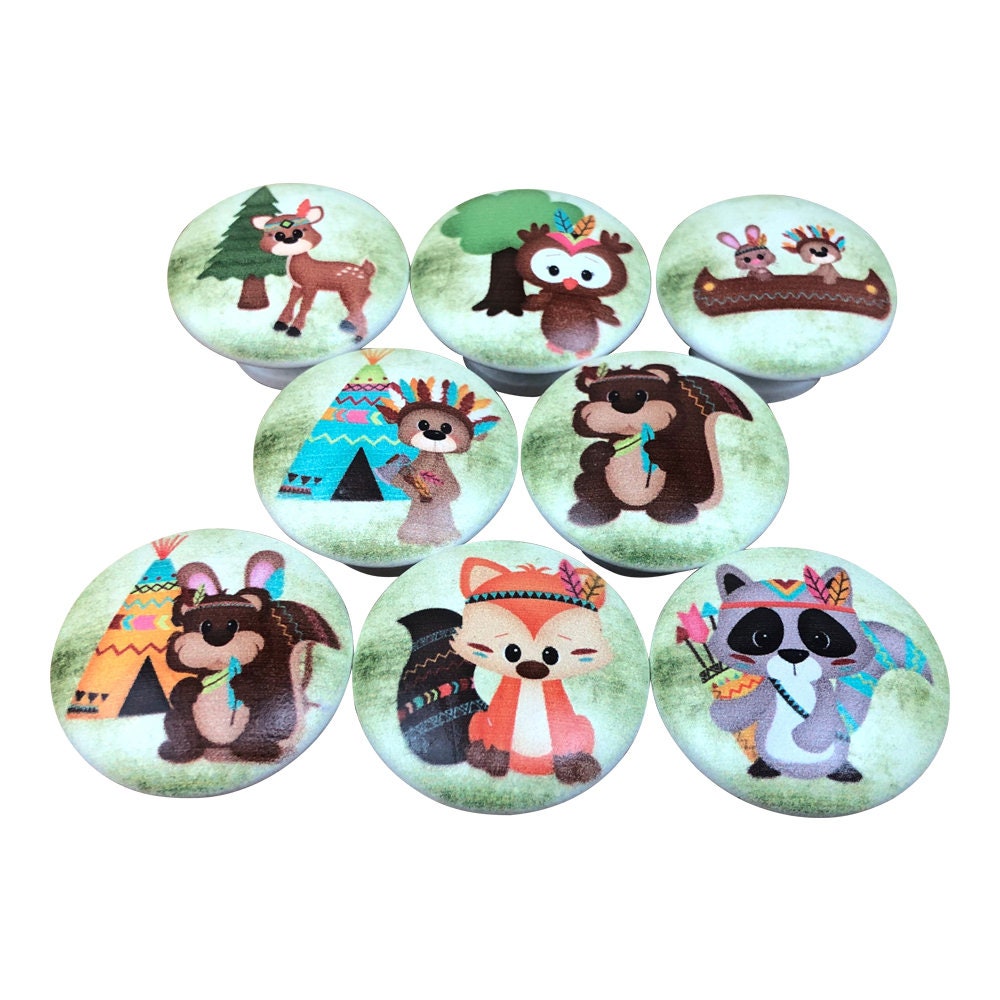 Juego de 8 pomos de madera para armario Woodland Friends