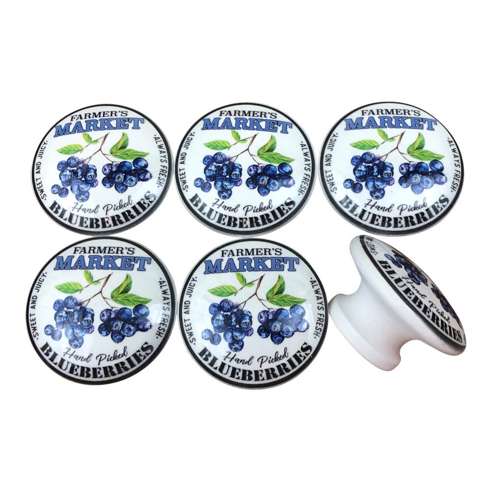 Set of 6 Farmers Market Blueberries Print Cabinet Knobs