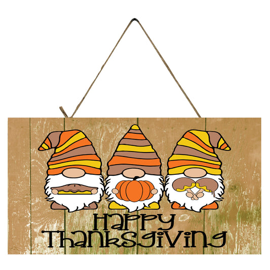 Happy Thanksgiving Gnomes Printed Handmade Wood Sign (10" x 5")