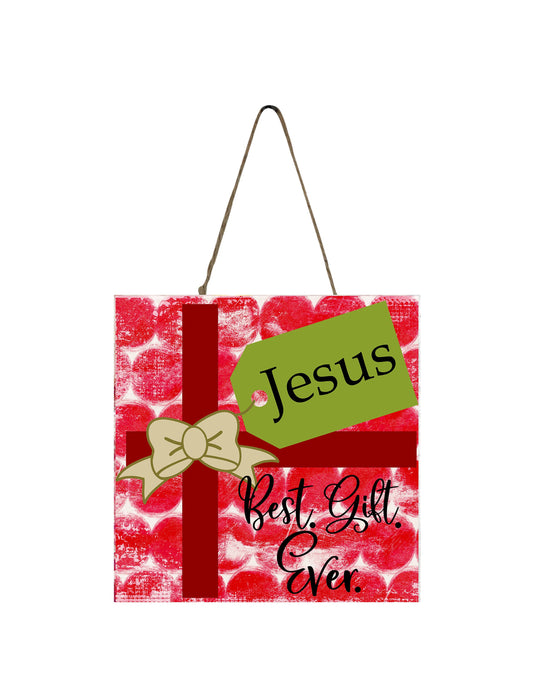 Mini letrero de adorno navideño de madera hecho a mano impreso con el mejor regalo de Jesús
