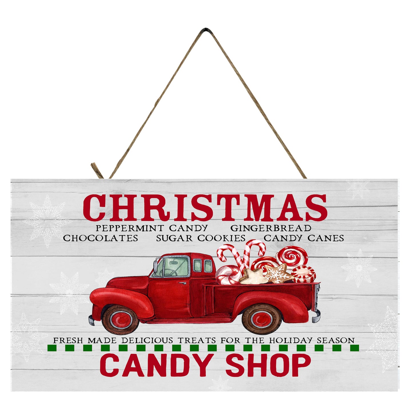 Christmas Candy Red Truck Printed Handmade Wood Sign