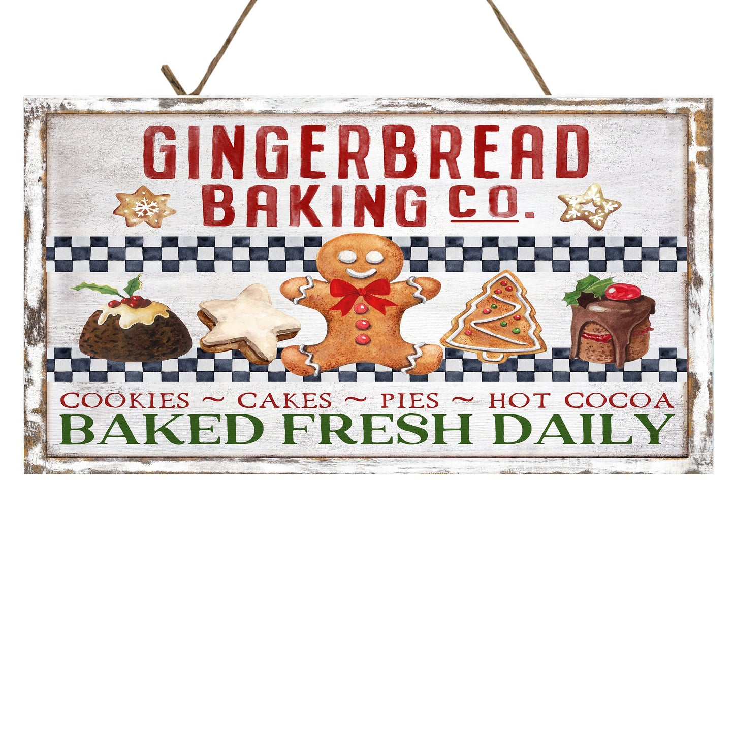 Gingerbread Baking Co Letrero de madera hecho a mano impreso navideño