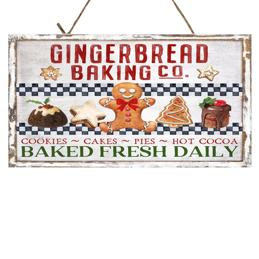 Gingerbread Baking Co Letrero de madera hecho a mano impreso navideño