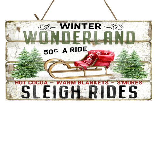 Winter Wonderland Sleigh Rides Printed Handmade Wood Sign