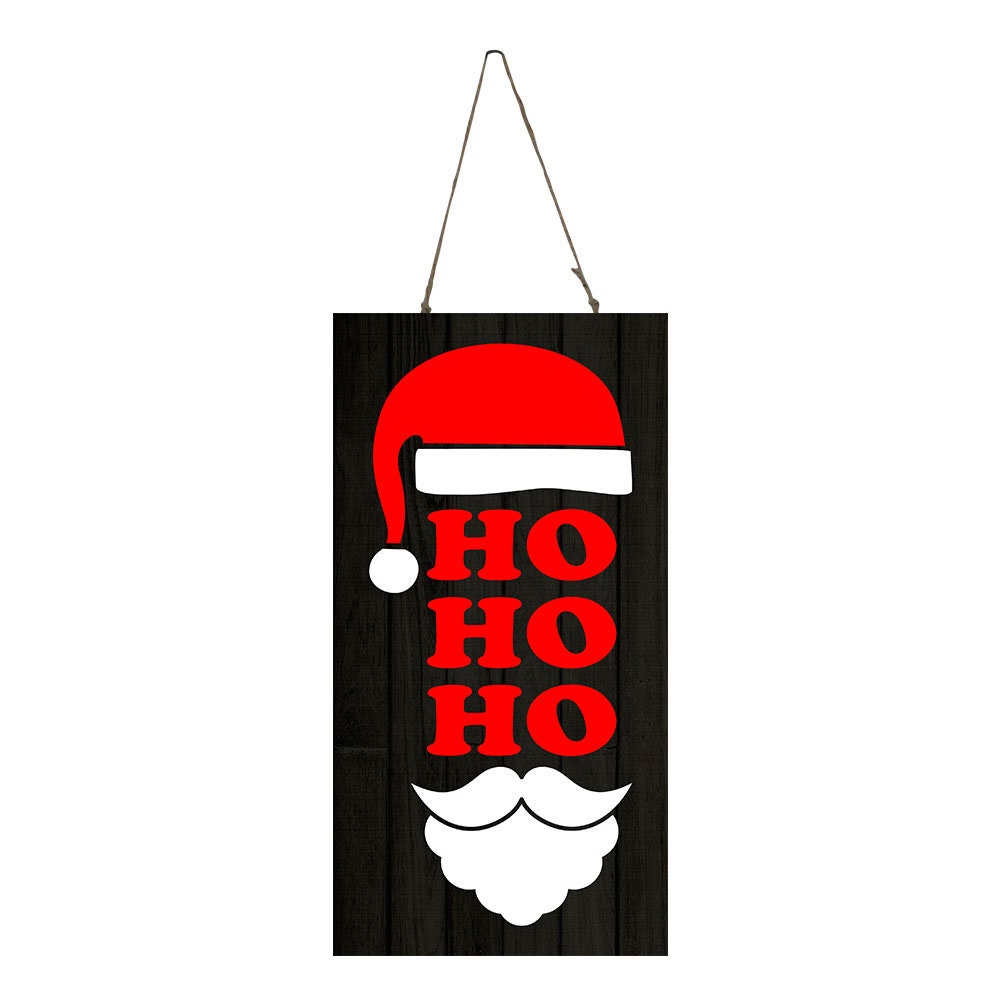 Santa Hat Ho Ho Ho Vertical Printed Handmade Wood Sign