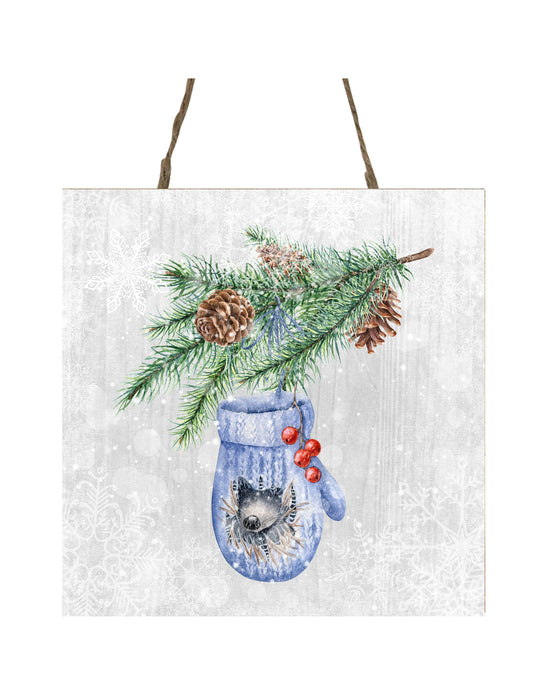 Hedgehog Mitten Farmhouse Christmas  Printed Handmade Wood Christmas Ornament Small Sign