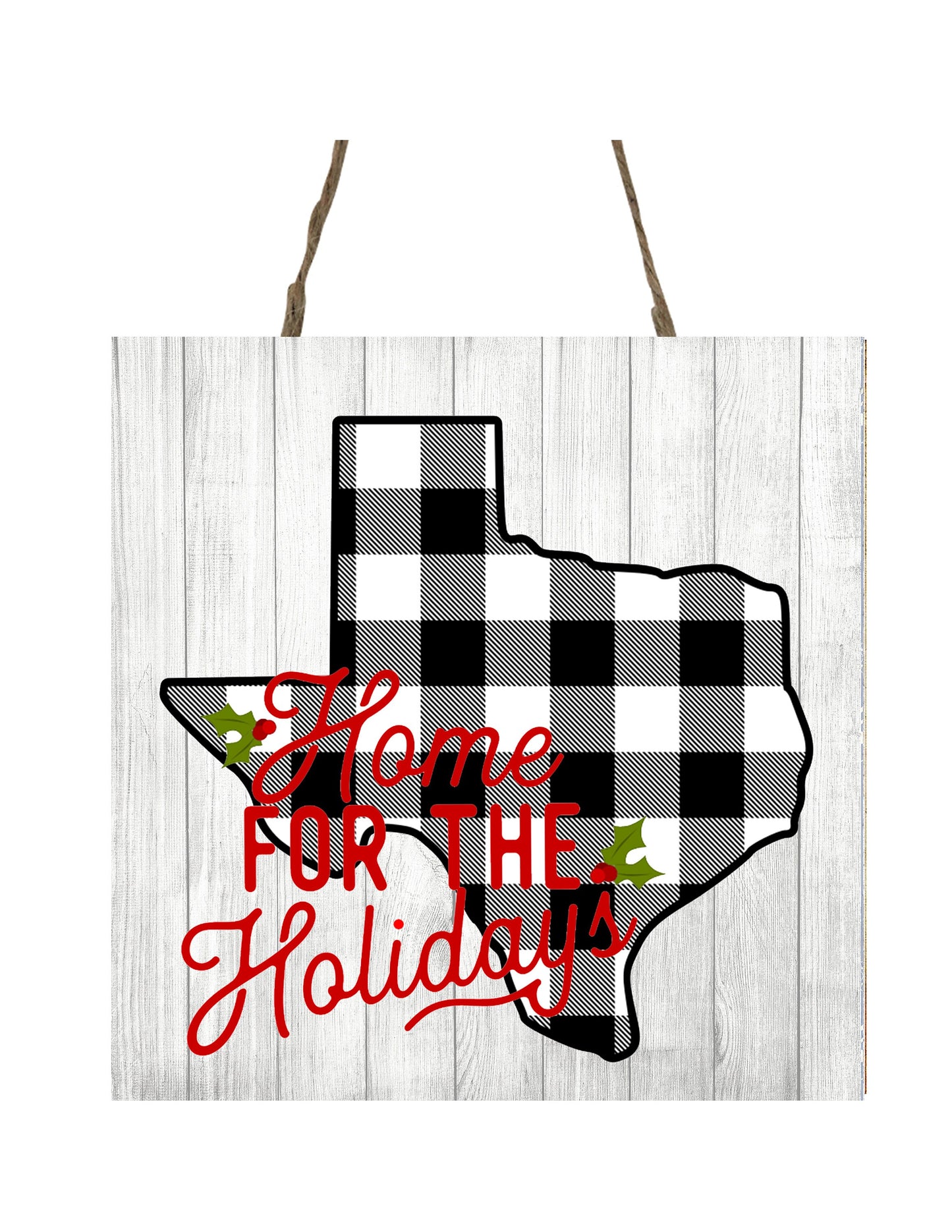 Texas Home for the Holidays Farmhouse Christmas  Printed Handmade Wood Christmas Ornament Small Sign