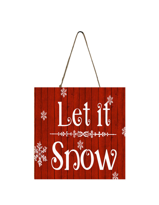 White on Red Let it Snow Printed Handmade Wood Christmas Ornament Small Sign