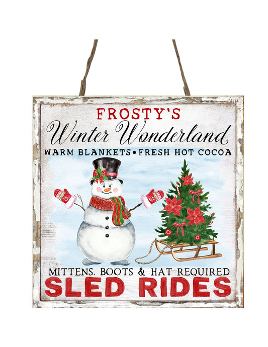 Frosty's Winter Wonderland - Adorno navideño de madera hecho a mano con estampado pequeño