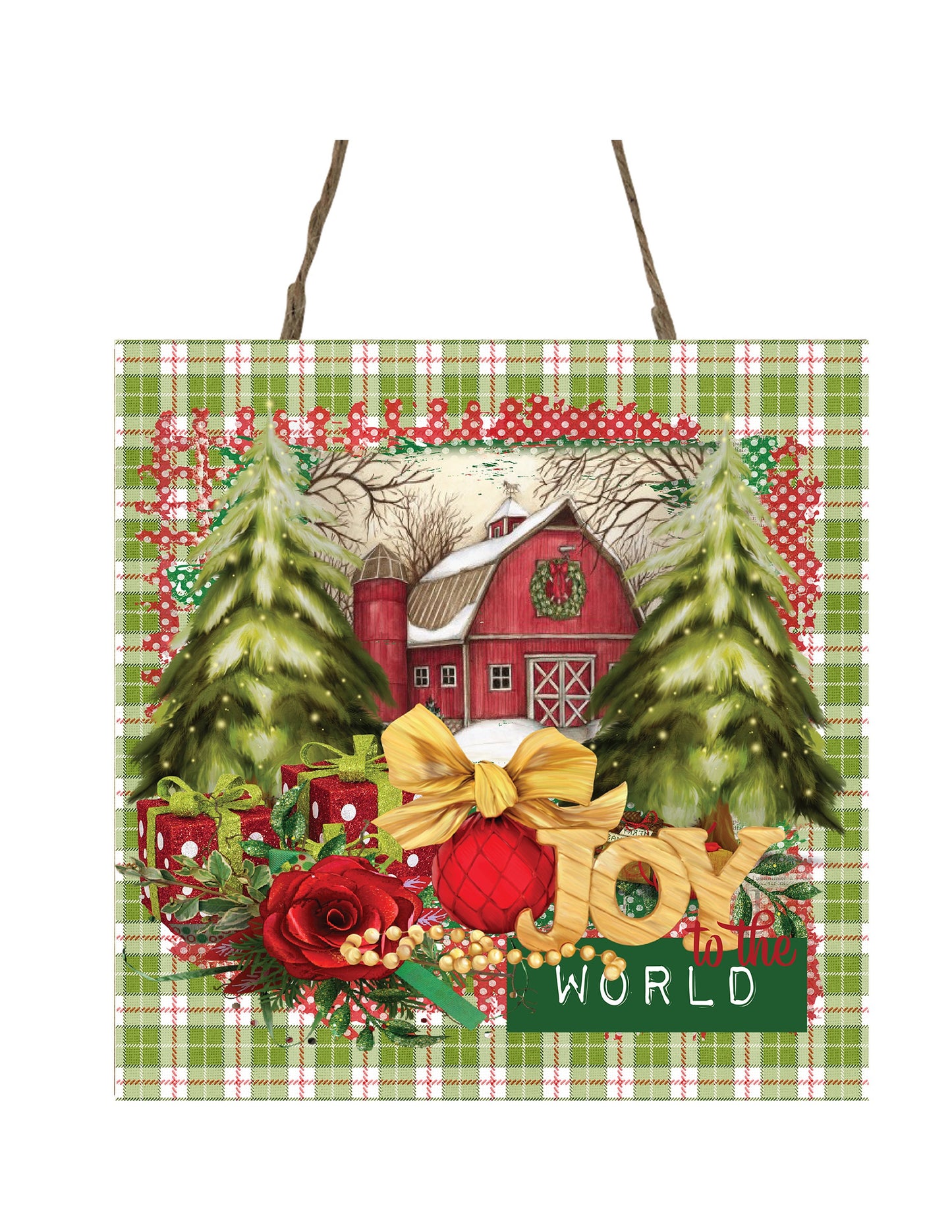 Joy to the World Barn Printed Handmade Wood Christmas Ornament Small Sign