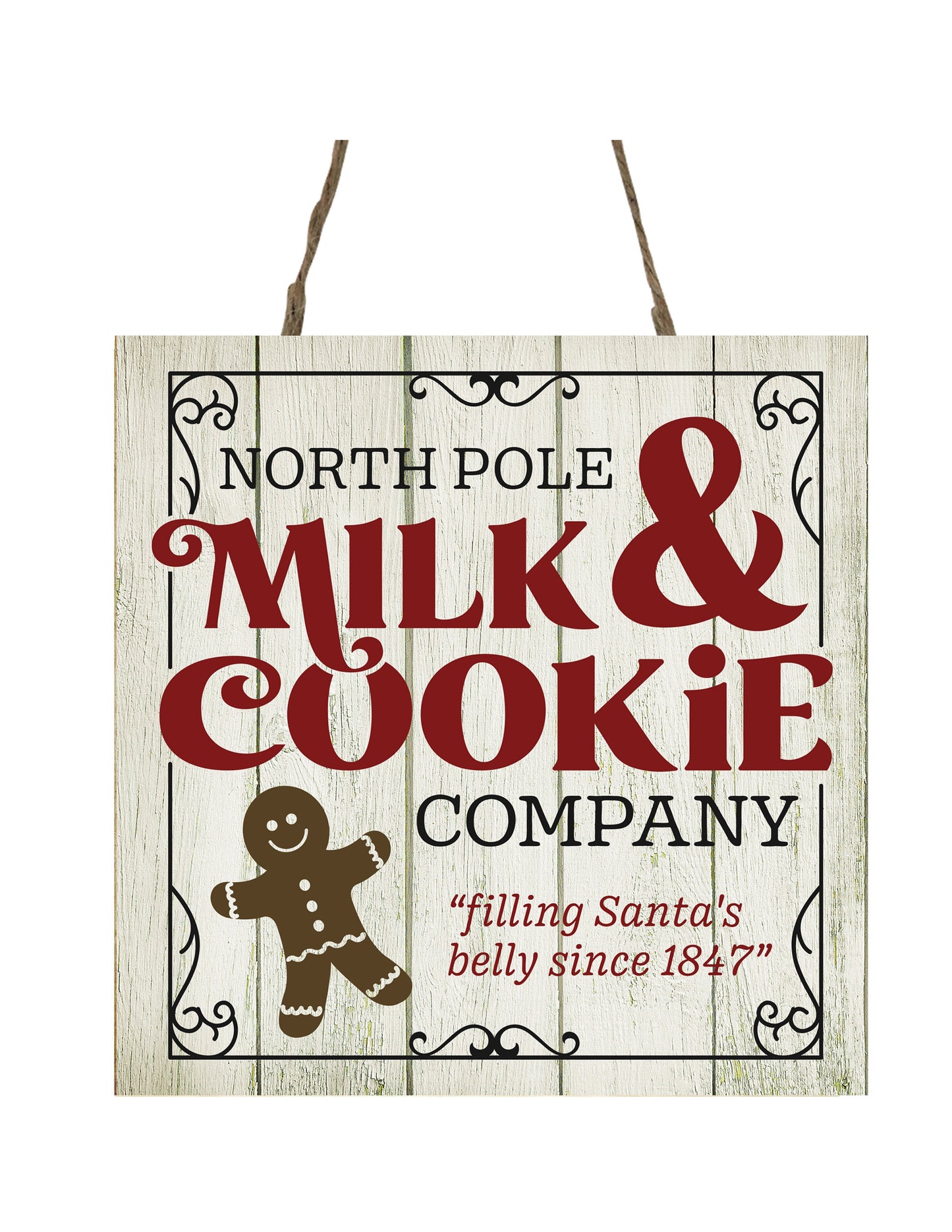 North Pole Milk and Cookie Co Printed Handmade Wood Christmas Ornament Mini Sign