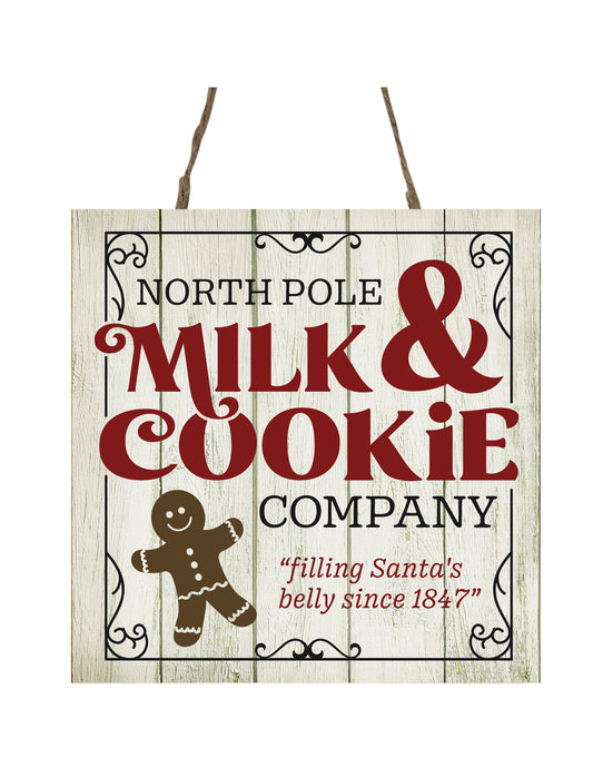 North Pole Milk and Cookie Co Impreso Adorno navideño de madera hecho a mano Mini letrero