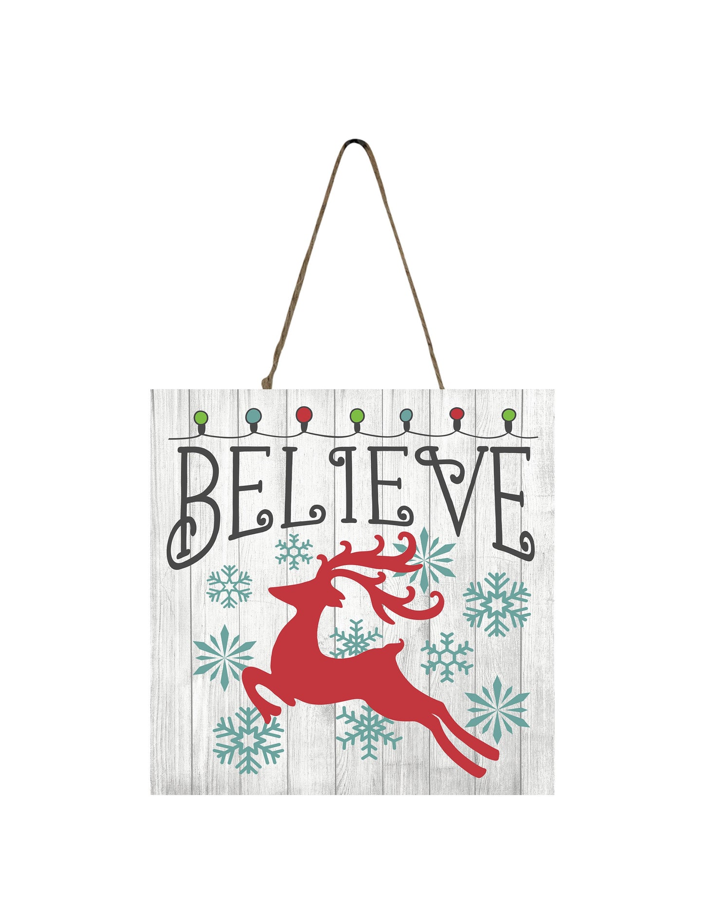 Red Reindeer Believe Printed Handmade Wood Christmas Ornament Mini Sign