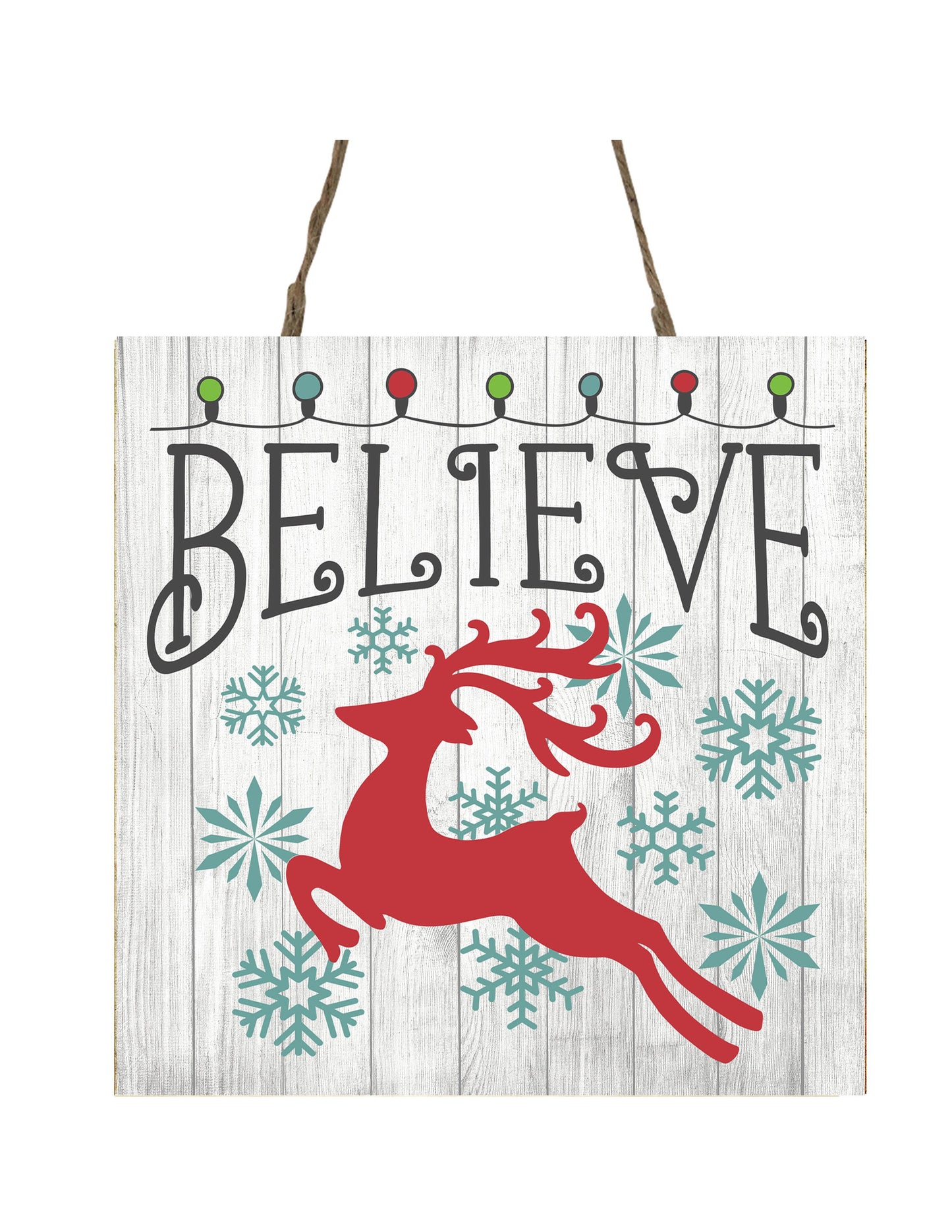 Red Reindeer Believe Printed Handmade Wood Christmas Ornament Mini Sign
