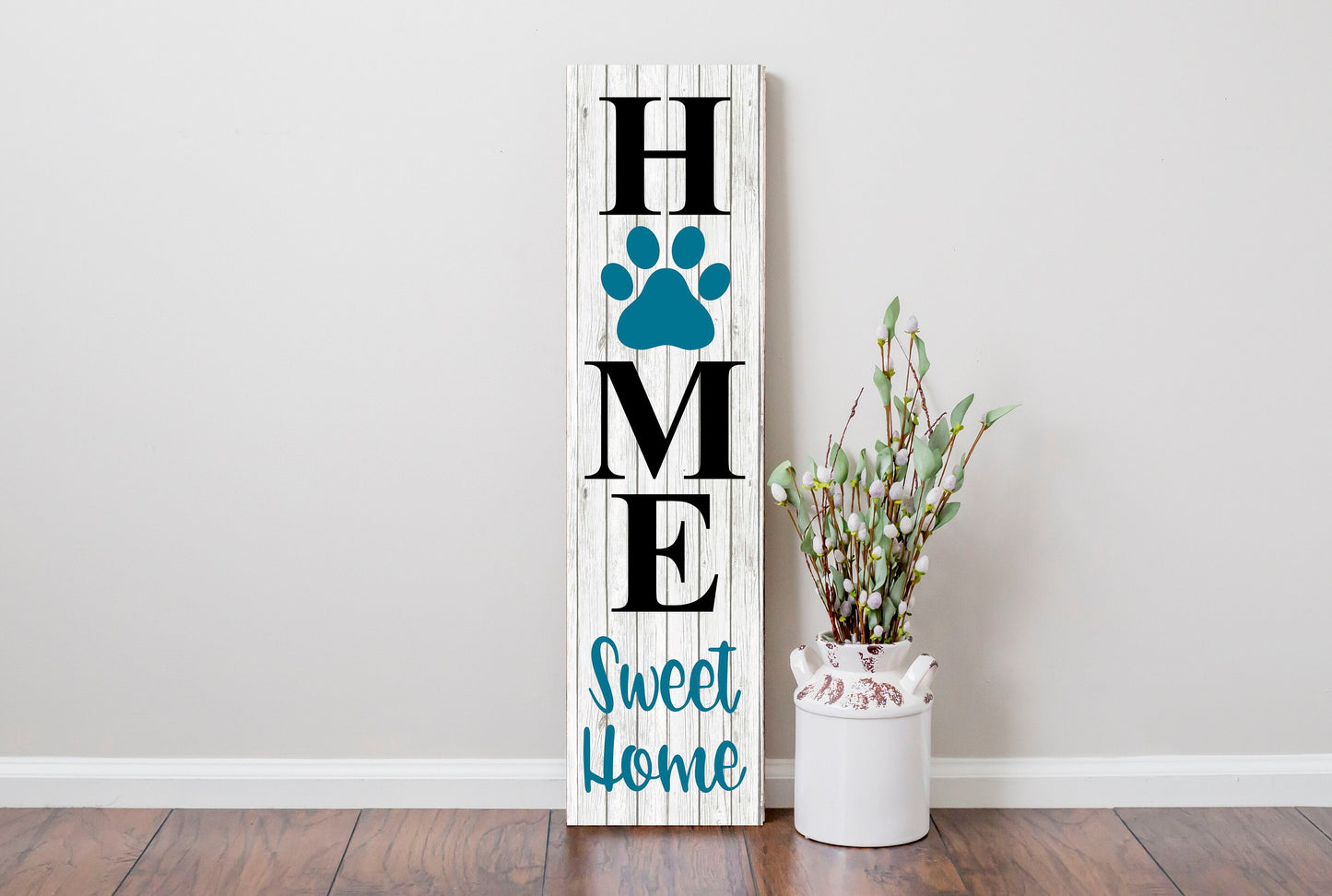 24 Inch Dog Paw Print Home Sweet Home Vertical Wood Print Sign