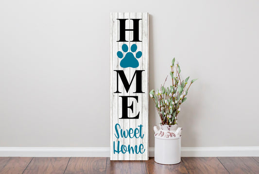 Letrero de madera vertical con estampado de pata de perro de 24 pulgadas Home Sweet Home