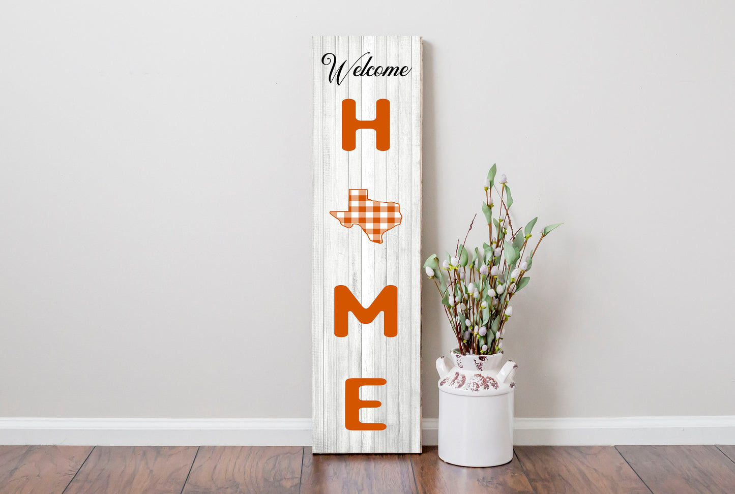 24 Inch Texas Welcome Home Vertical Wood Print Sign