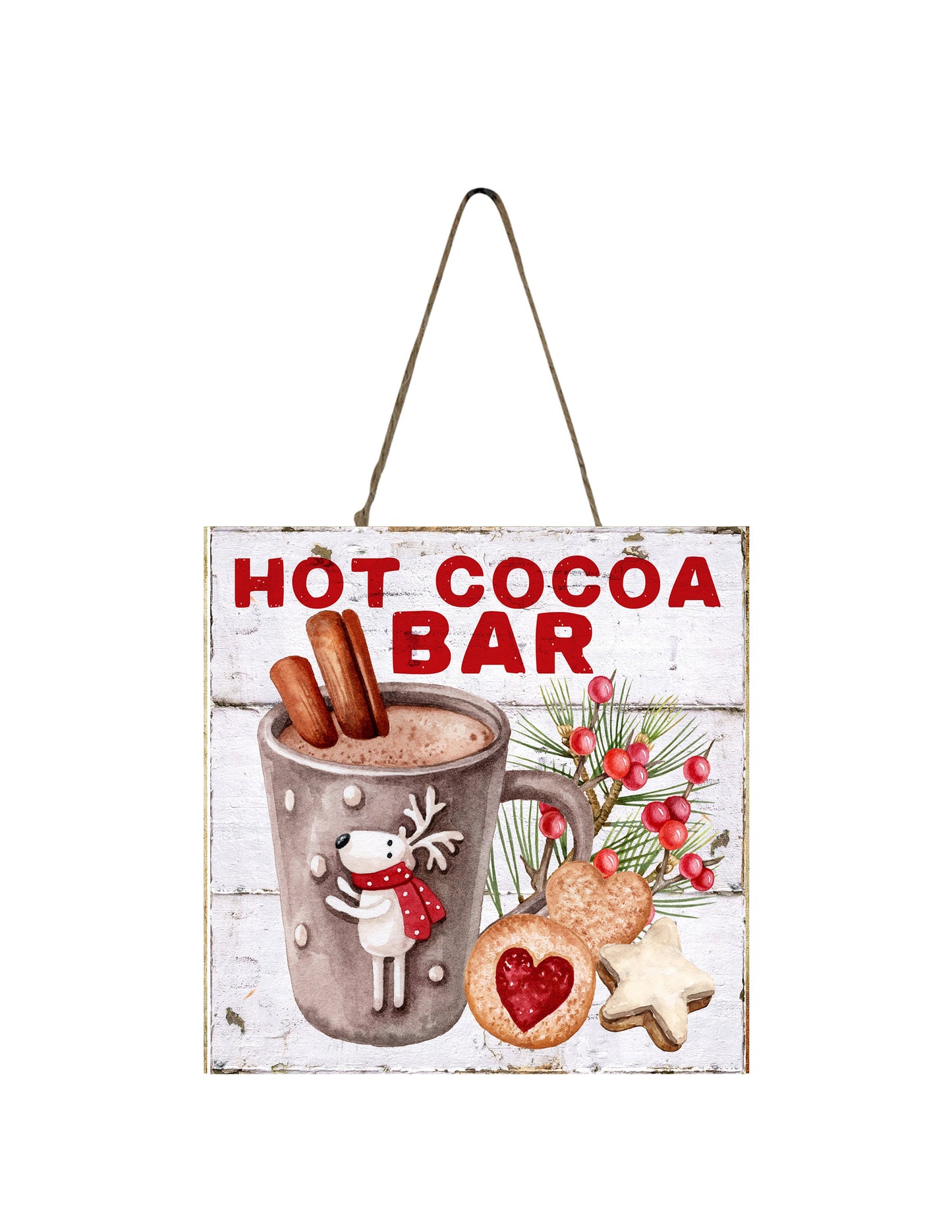 Hot Cocoa Bar with Cookies Printed Handmade Wood Christmas Ornament Small Sign